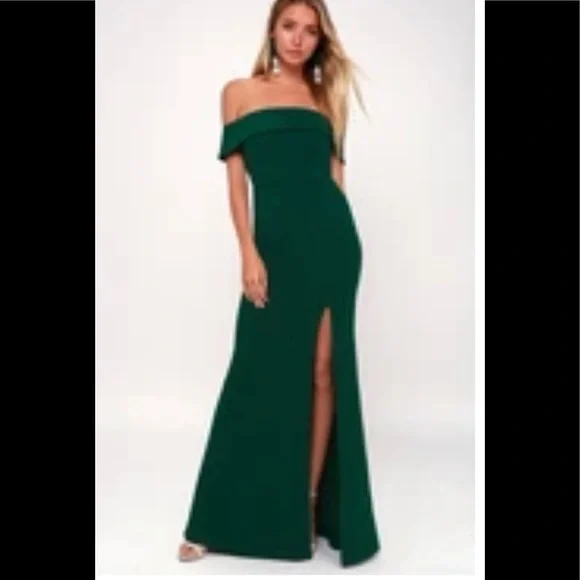 lulus green off the shoulder dress Berylove Women Dark Green Bridesmaid Dress with Slit V Neck Burnout Velvet  Wedding Guest Dress with Short Sleeves main image 0